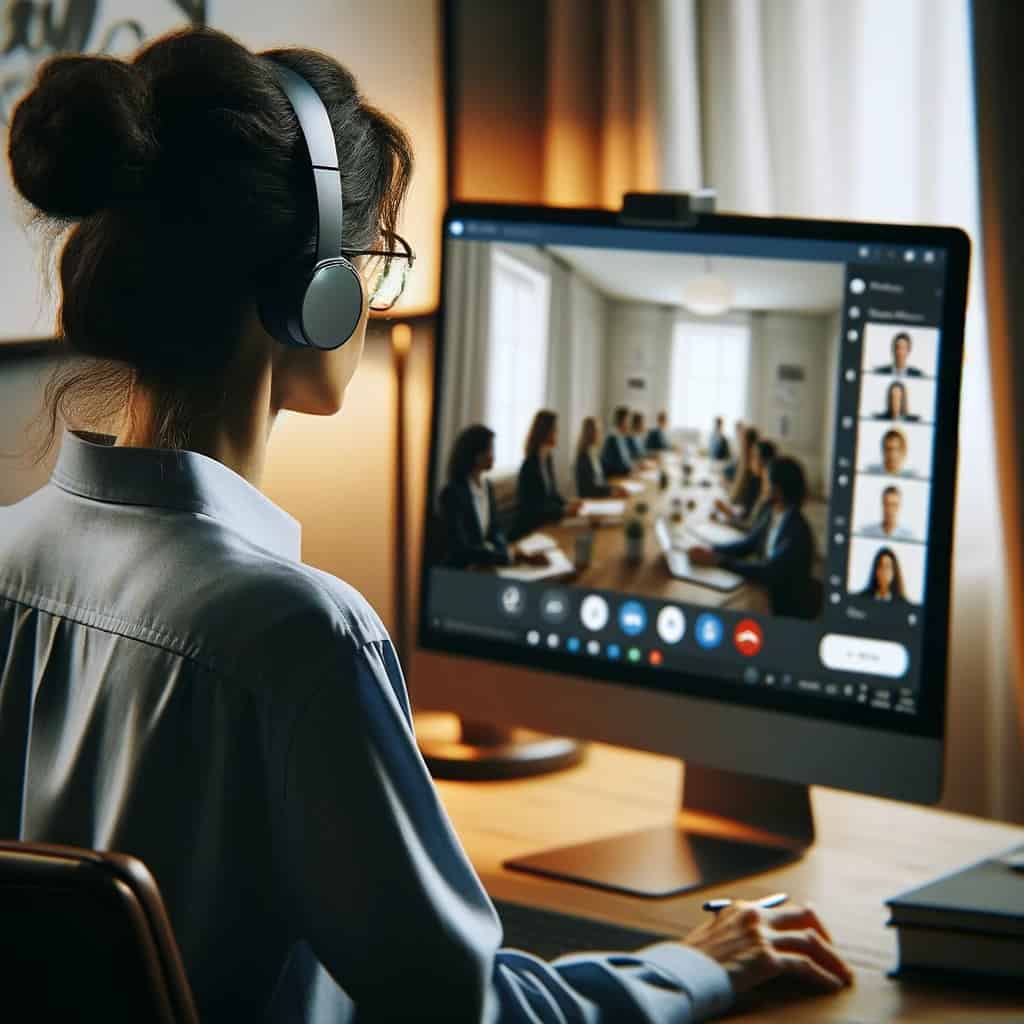 słuchawki do rozmów teams - kobieta biorąca udział w spotkaniu online