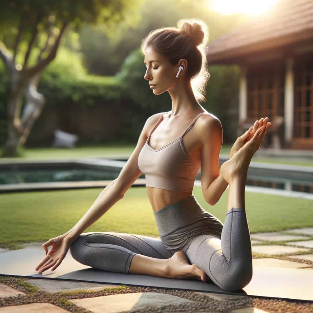 słuchawki do treningu ranking w uszach kobiety ćwiczącej jogę