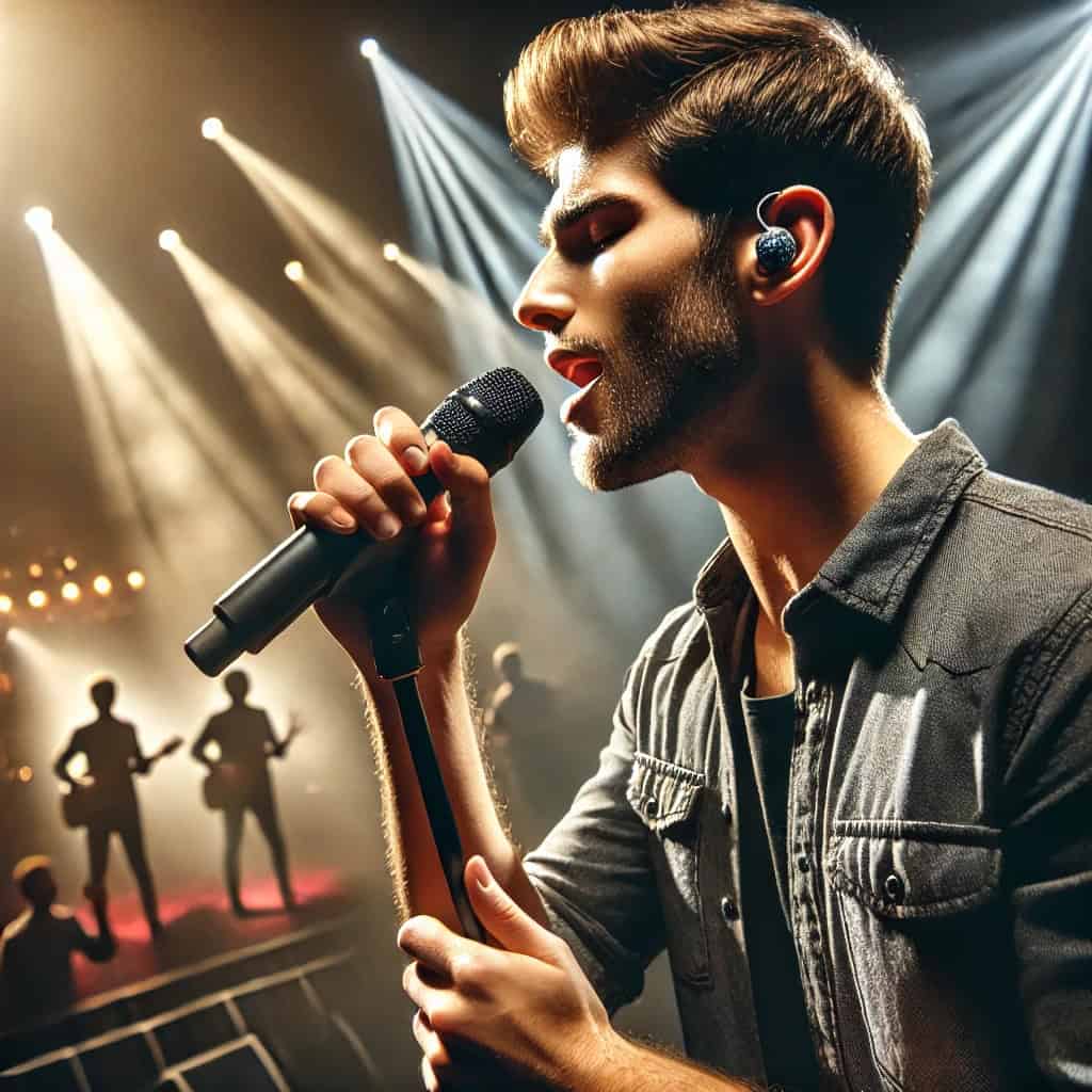 słuchawki dla wokalistów na głowie wokalisty podczas koncertu