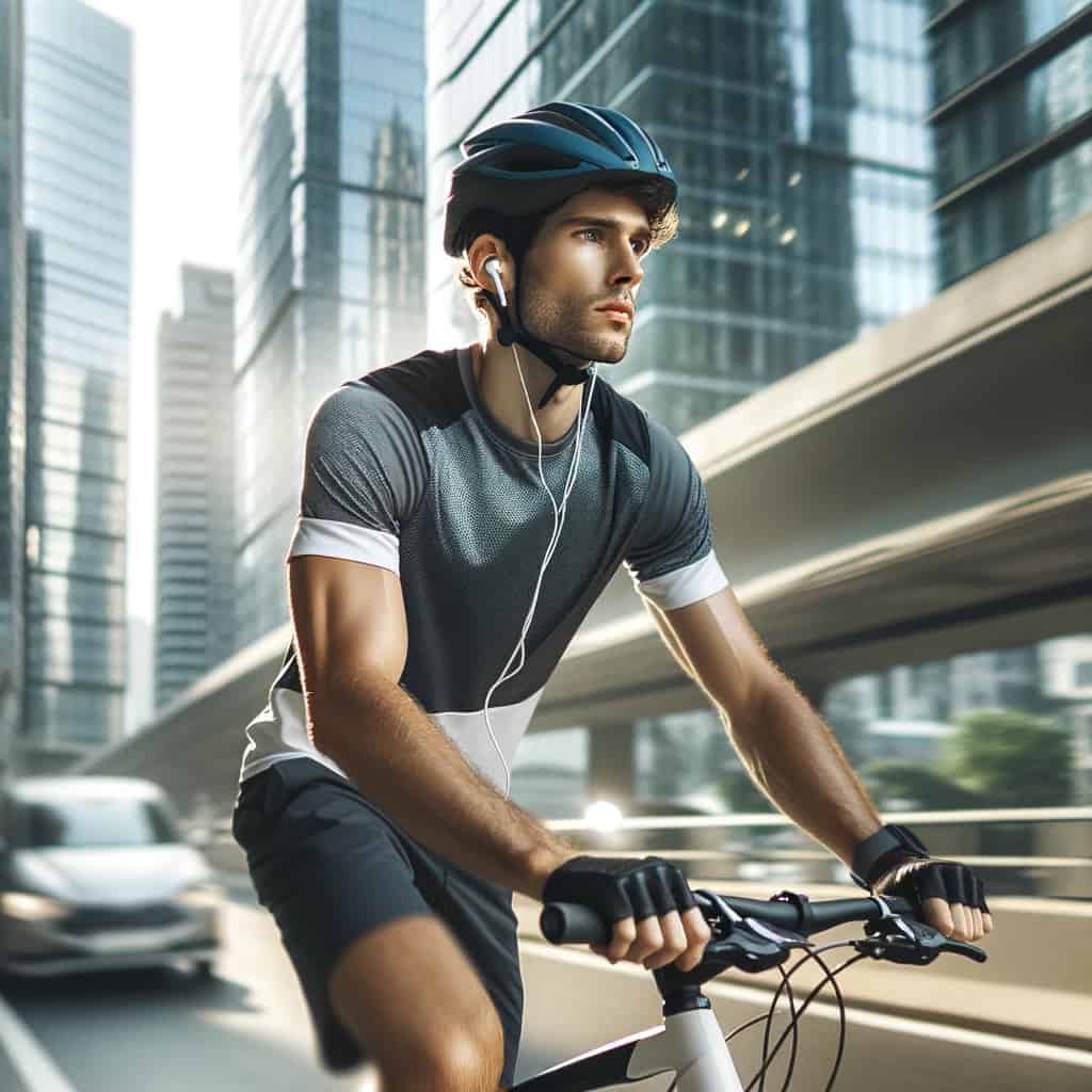 słuchawki na rowerze przepisy - rowerzysta w przykładowym rowerze jadący poboczem drogi