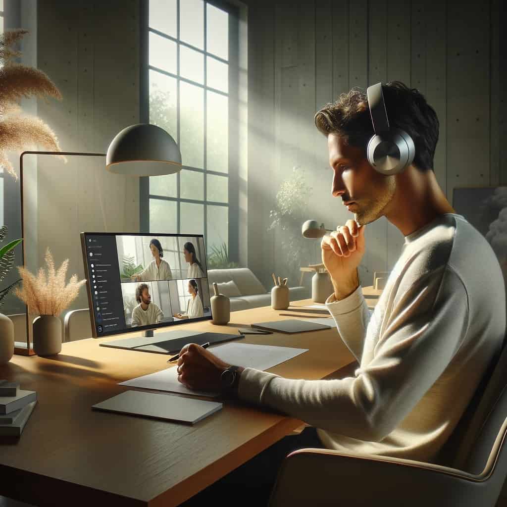 słuchawki teams - student biorący udział w wykładzie online