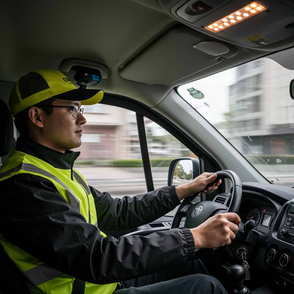 słuchawki zestaw głośnomówiący - kierowca dostawczaka prowadzący pojazd