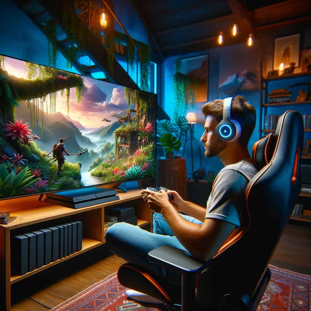 Jak podłączyć słuchawki do PS4 - bezprzewodowe i przewodowe - mężczyzna grający na konsoli