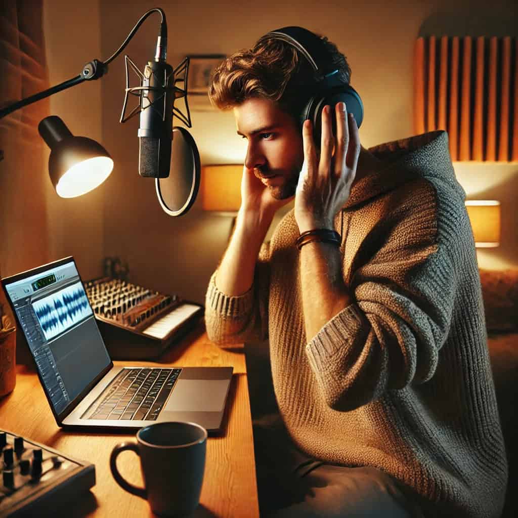 dobre słuchawki studyjne do 100 zł na głowie mężczyzny pracującym z interfejsem radio
