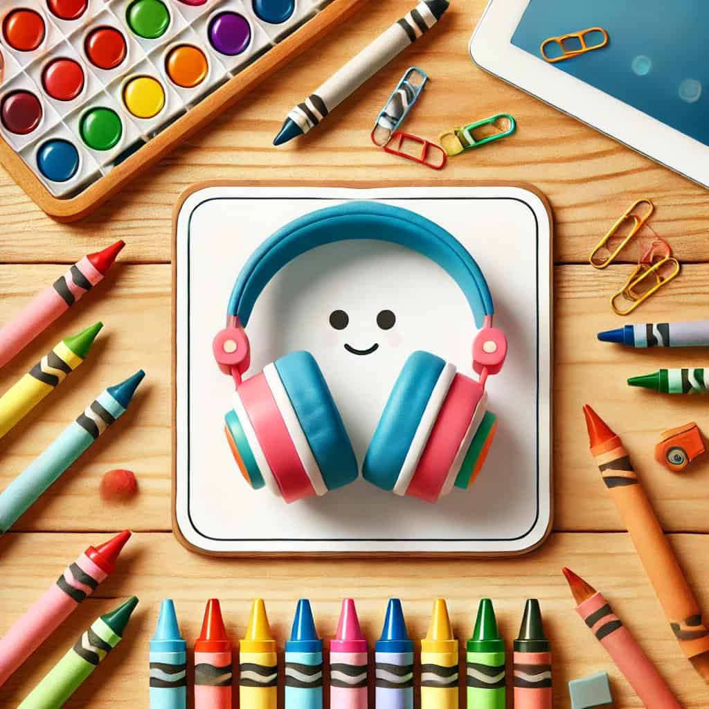 dzieci a słuchawki bluetooth porady dla rodziców - przykładowy model wokół uśmiechniętej buźki