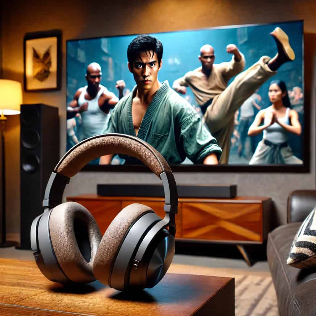 jak podłączyć słuchawki bezprzewodowe do kina domowego - przykładowy model na tv, na którym widać film karate