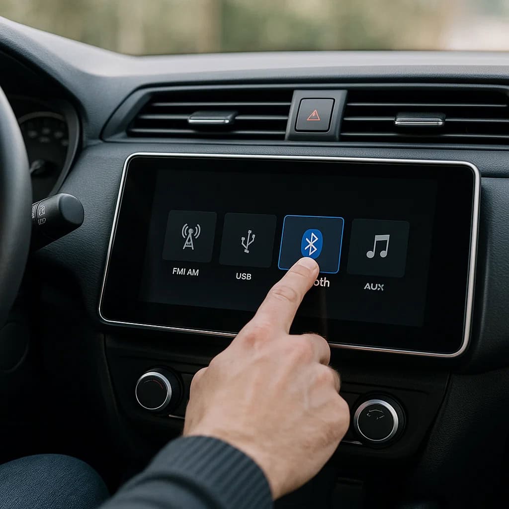 jak podłączyć telefon w samochodzie przez Bluetooth - Deska rozdzielcza z ręką włączającą tryb parowania