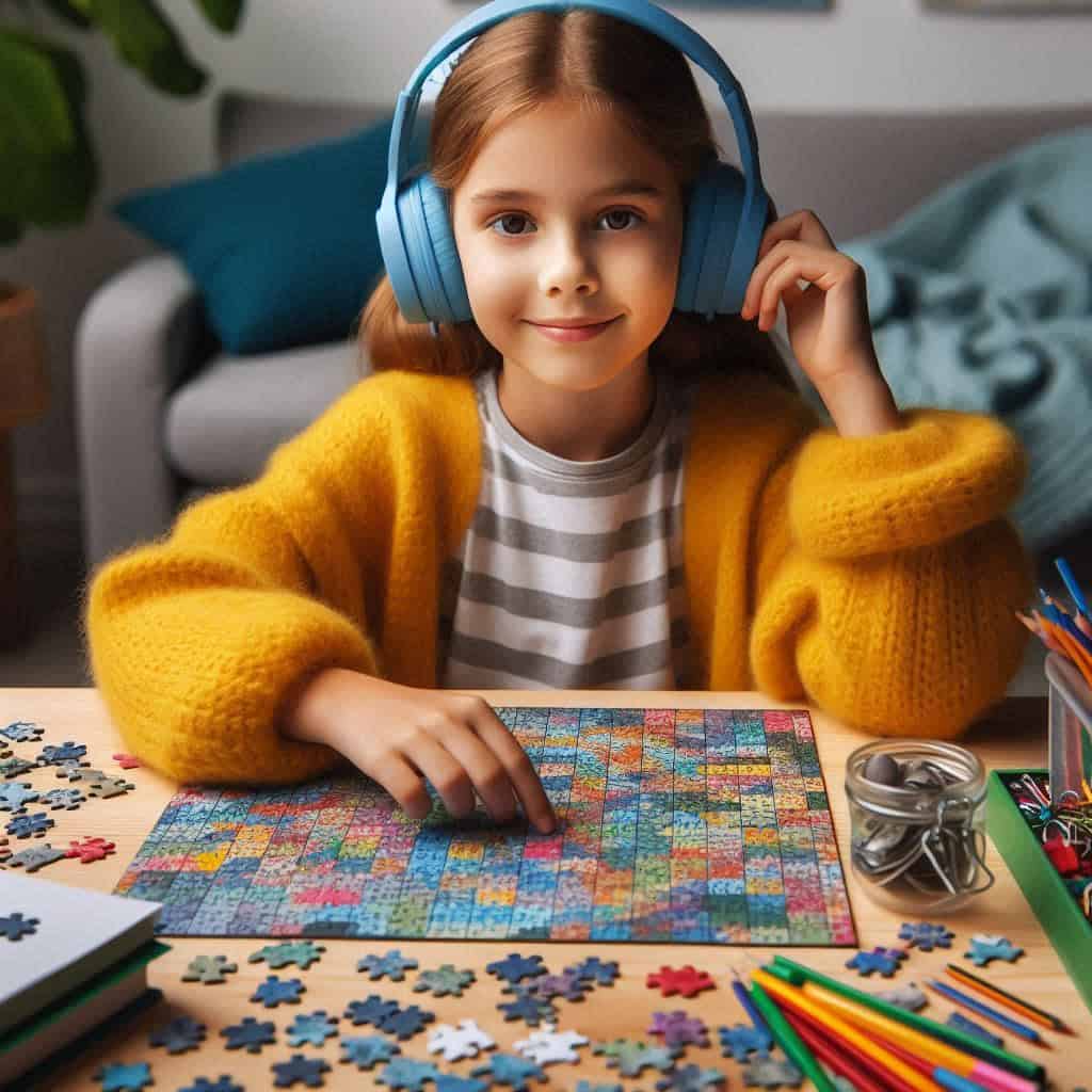 najlepsze słuchawki dla dziewczynki z autyzmem, która układa puzzle
