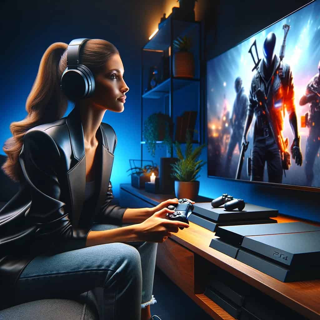 najlepsze słuchawki do ps4 na głowie kobiet grającej na konsoli