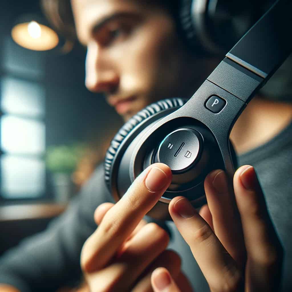 philips słuchawki nauszne - osoba pokazująca regulację głośności na słuchawkach