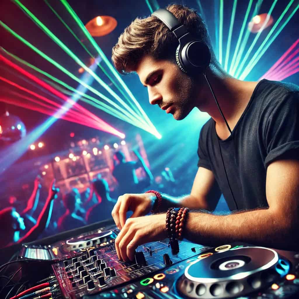 słuchawki dla dj na głowie mężczyzny miksującego w klubie