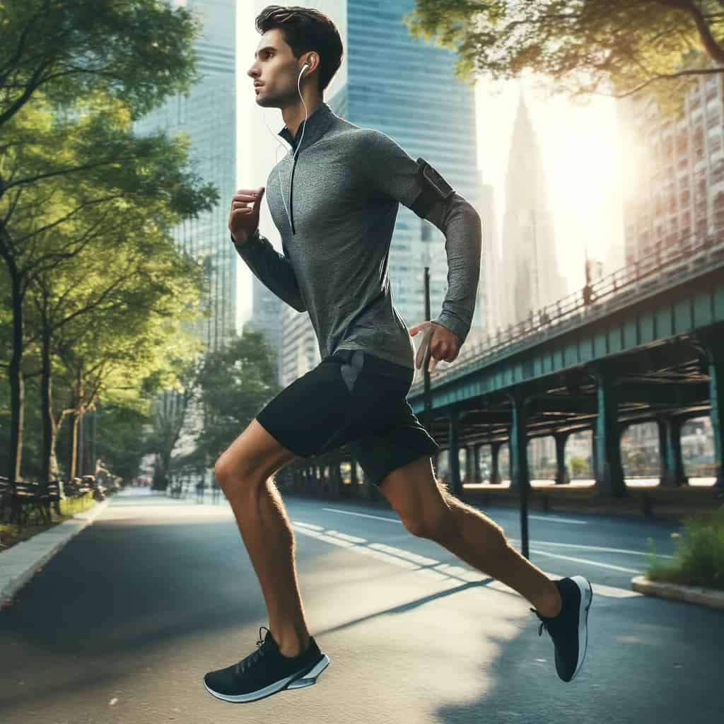 słuchawki do biegania - mężczyzna uprawiający jogging w mieście