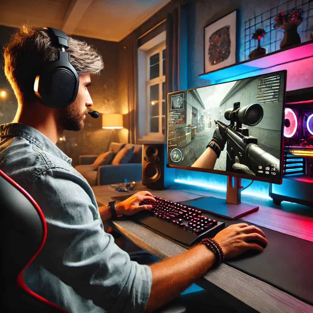 słuchawki do gier fps na głowie gracza