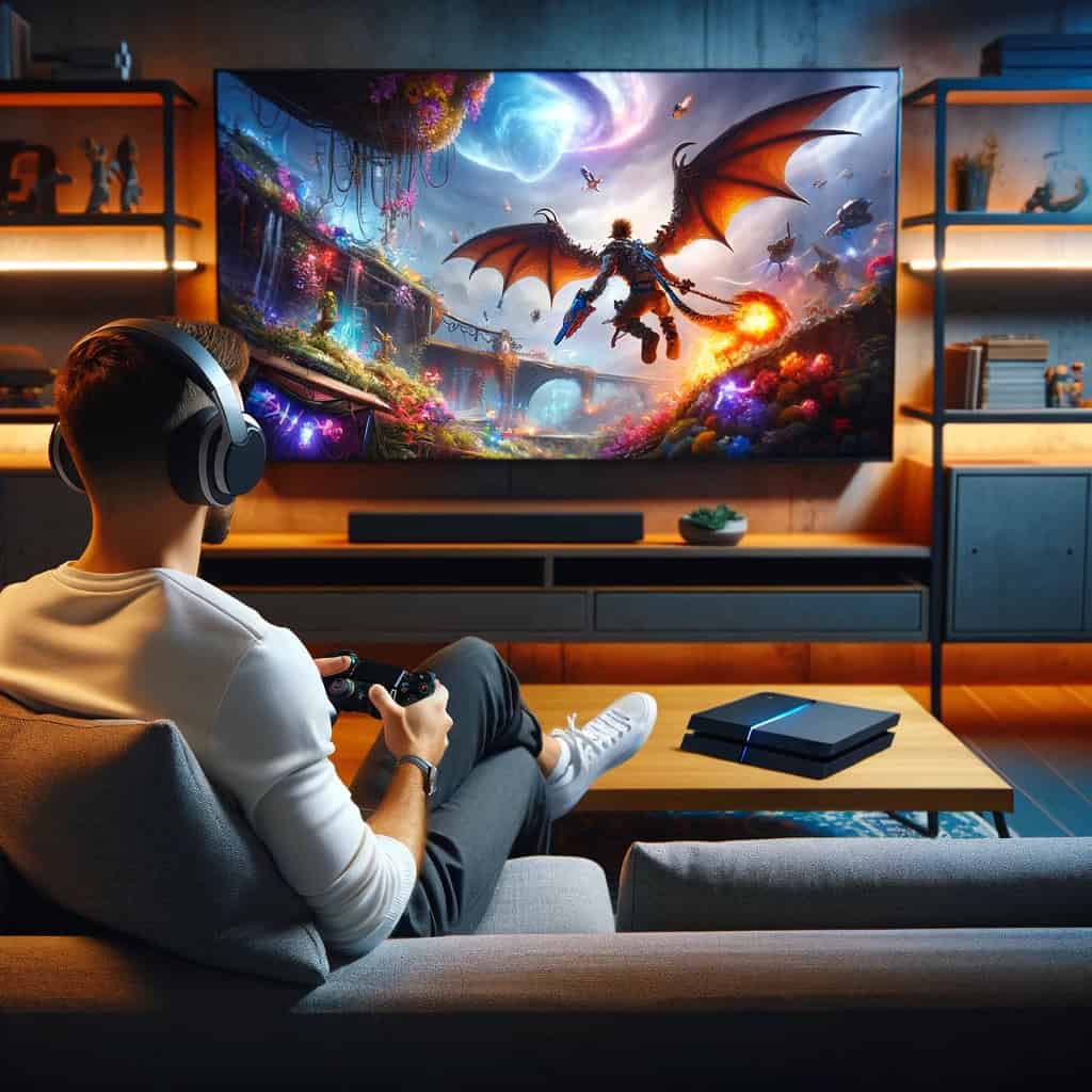słuchawki do ps4 na głowie mężczyzny grającego w grę