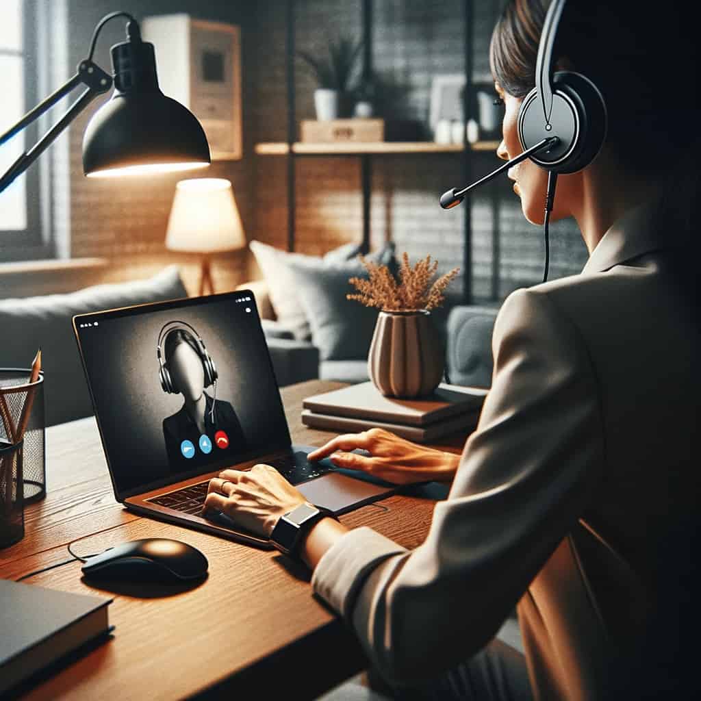 słuchawki do skype na usb na uszach kobiety dzwoniącej do kogoś przesz skype