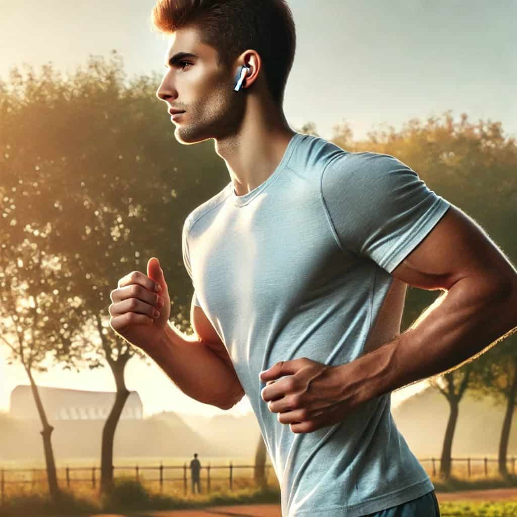słuchawki odpowiednie do biegania na uszach mężczyzny uprawiającego jogging