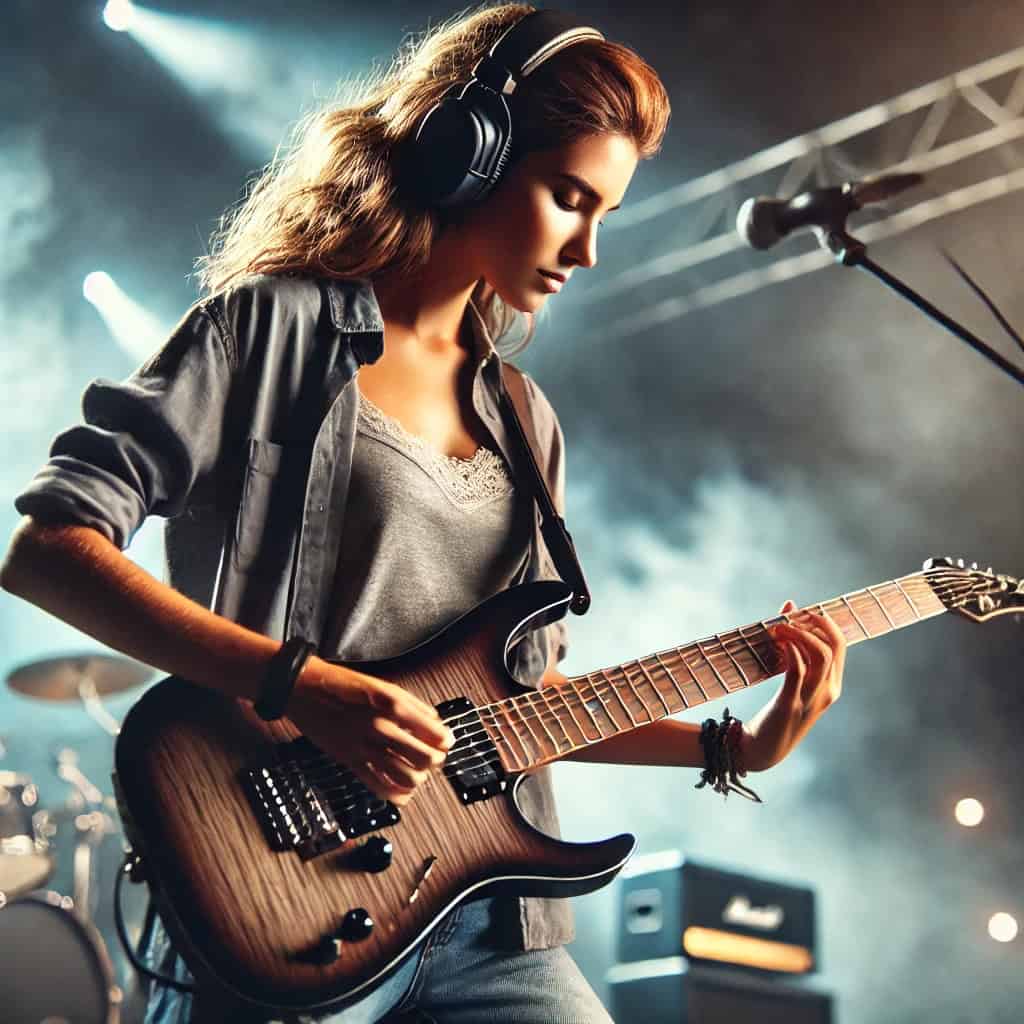 słuchawki odsłuchowe nauszne na głowie gitarzystki