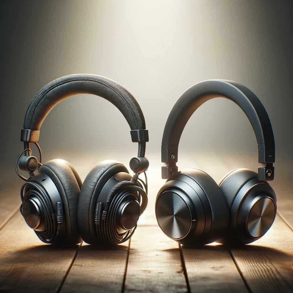 sluchawki przewodowe i bezprzewodowe do muzyki - 2 modele obok siebie