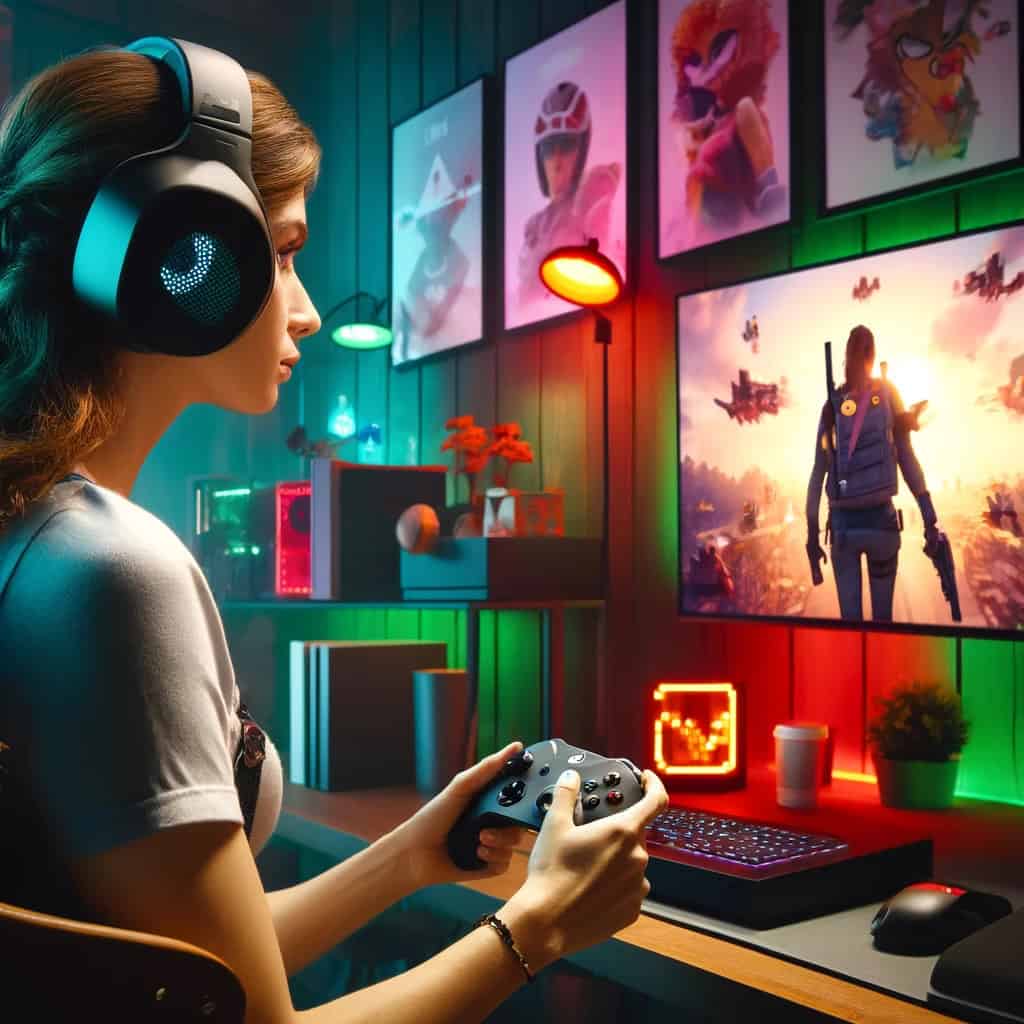 słuchawki xbox series x na głowie kobiety pochłoniętej grą