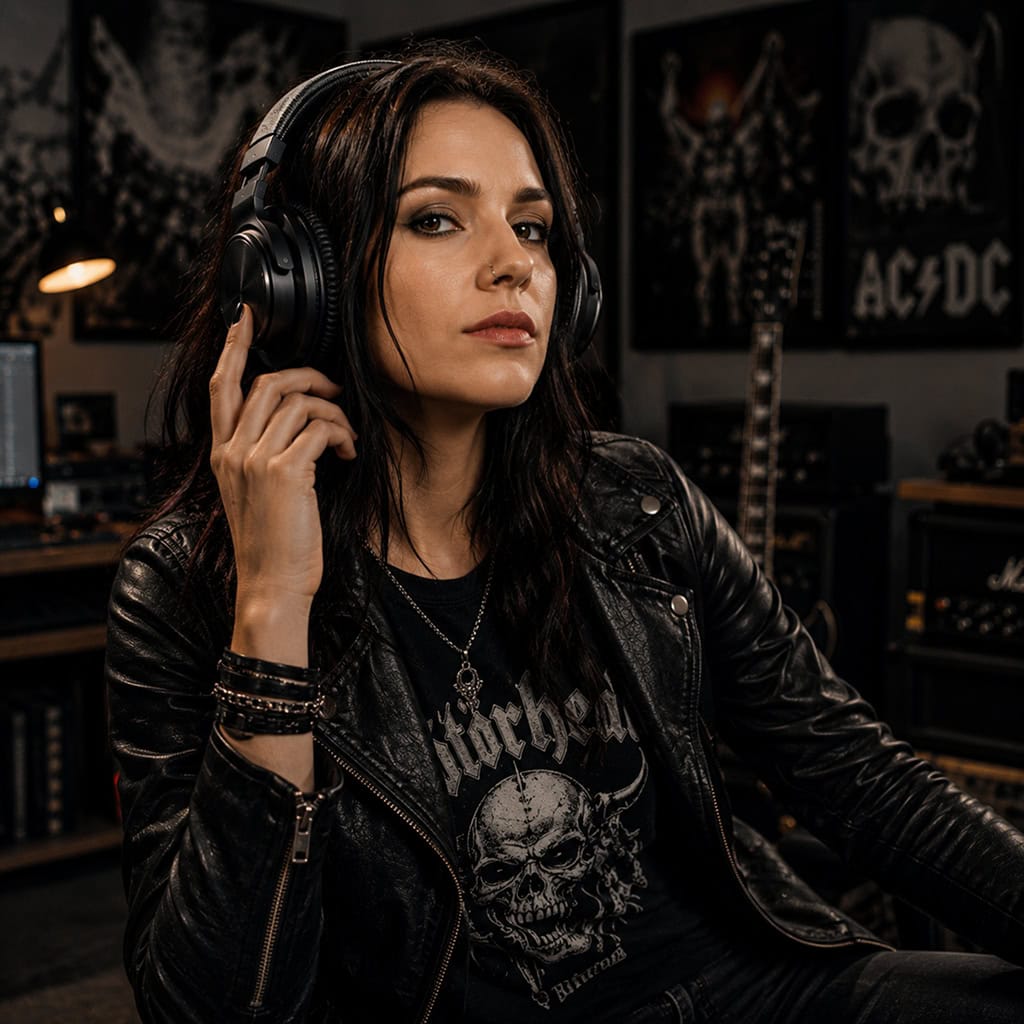 wytrzymałe słuchawki do metalu na głowie kobiety słuchającej muzyki w domu