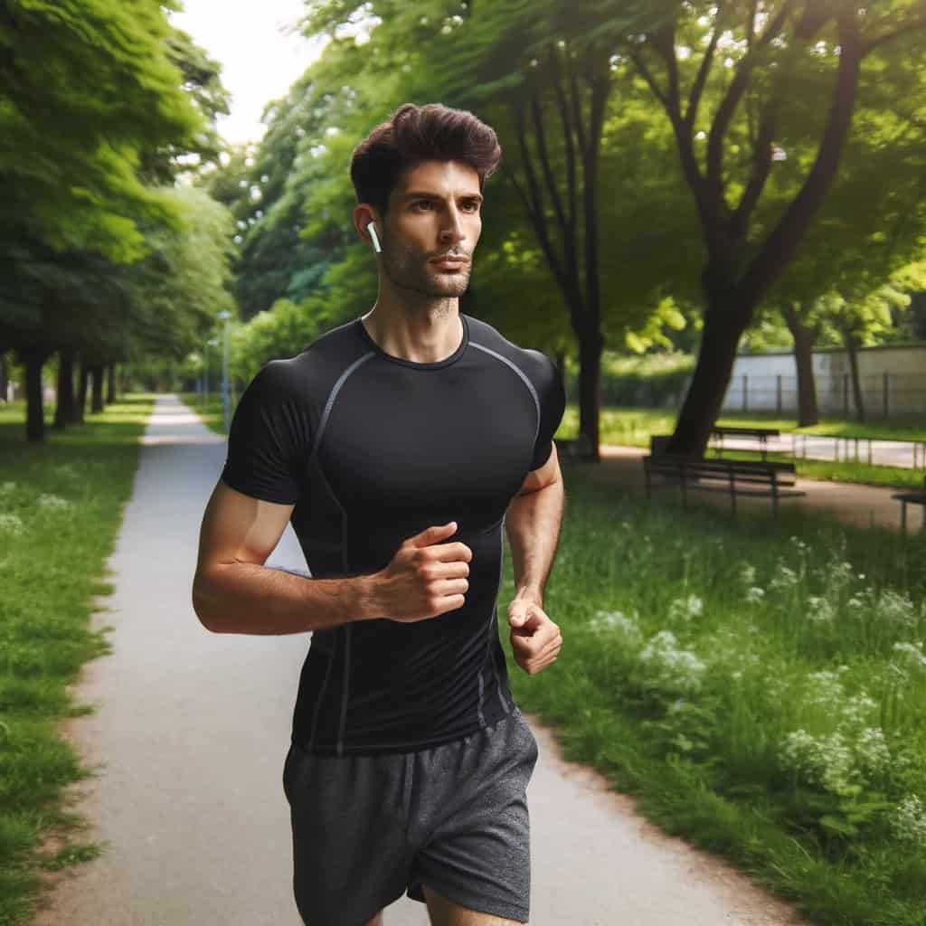 zastosowanie słuchawek - słuchawki do biegania na głowie mężczyzny uprawiającego jogging
